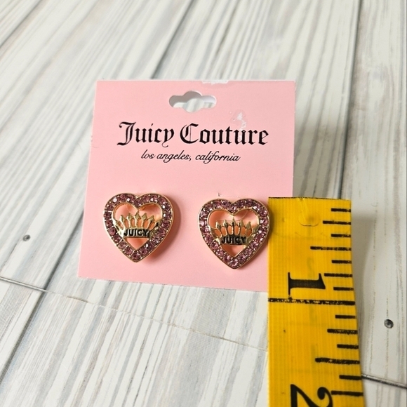 Juicy Couture Crowned Hearts Rhinestone Earrings in Pink and Gold NWT - Picture 6 of 7